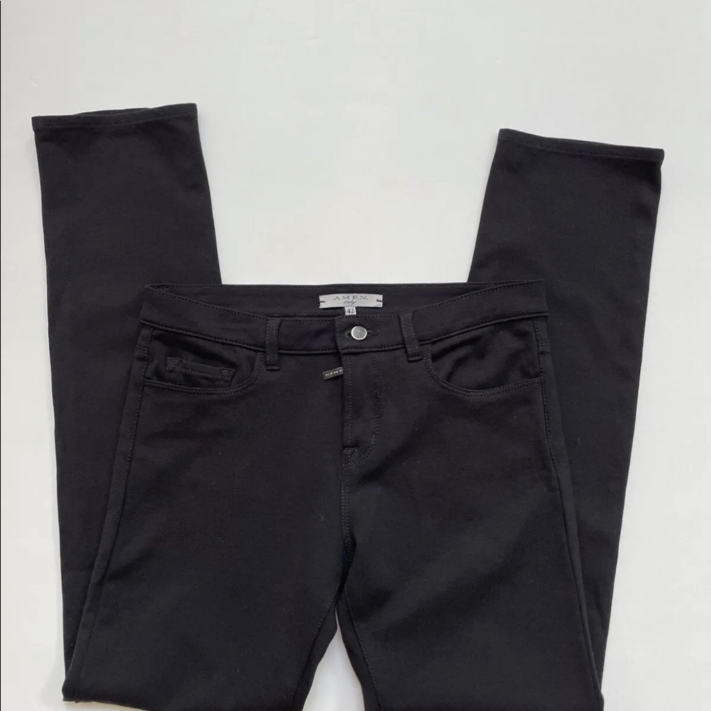 Amen Womens Size 42 Black Skinny Legs Stretchy Classic Pants Italy